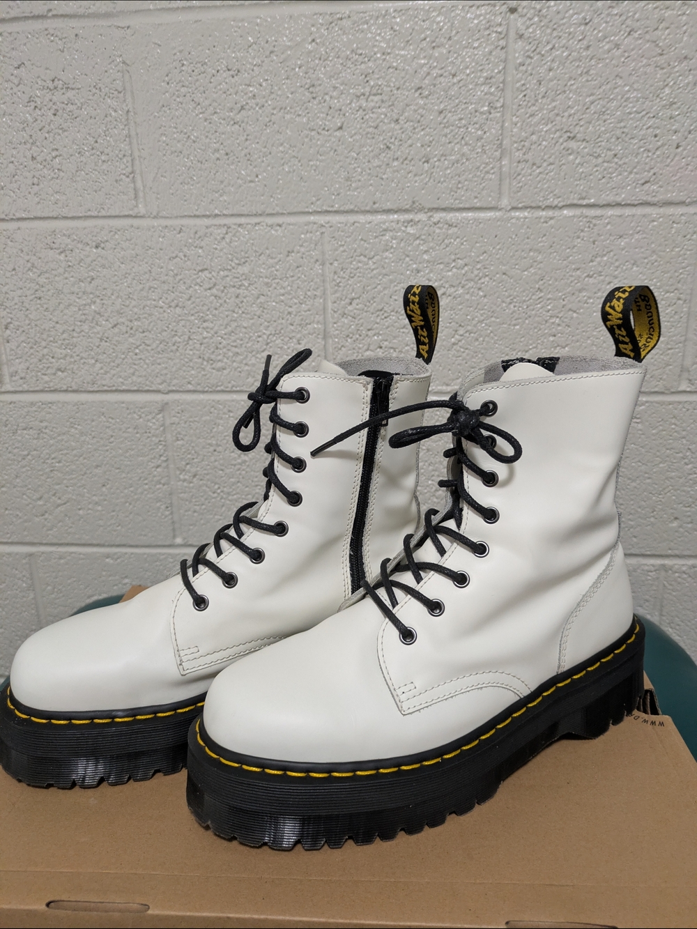 Dr. Martens Jadon White Leather Platform Lace-Up Combat Boots